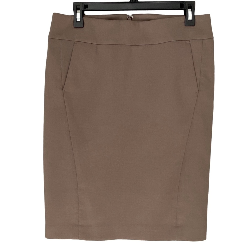 LOFT by Ann Taylor Pencil Skirt Back Kick Pleat Lined Back Zip Taupe Women 8